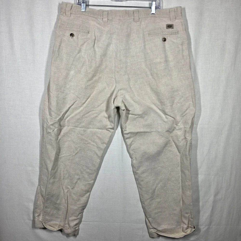 Vintage Dockers Pants Mens 38×29 Linen Trousers Cuffed Tapered Pants Made in USA